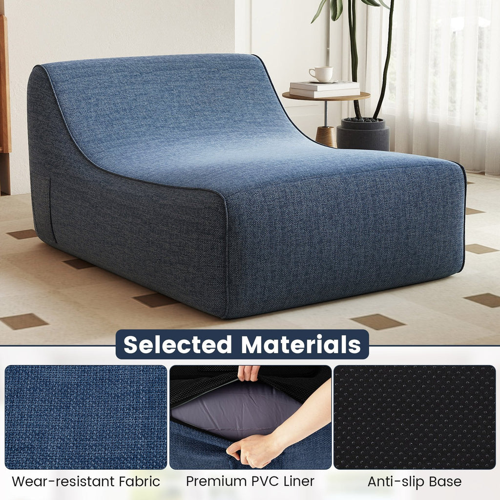 Portable L-Shaped Inflatable Lazy Sofa with Detachable Cover-Blue