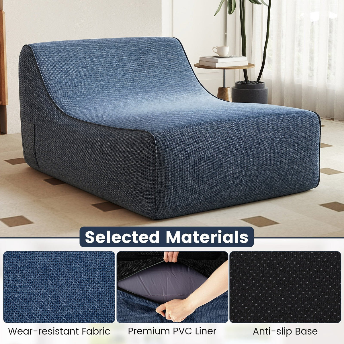 Portable L-Shaped Inflatable Lazy Sofa with Detachable Cover-Blue