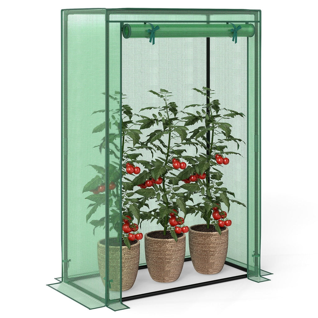 Portable Mini Greenhouse with Roll-Up Zippered Door-Green