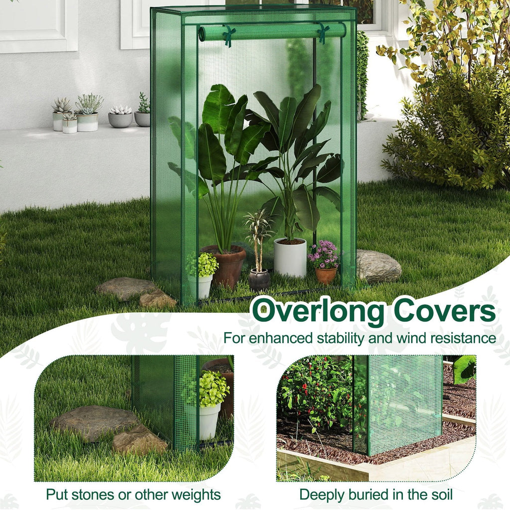 Portable Mini Greenhouse with Roll-Up Zippered Door-Green