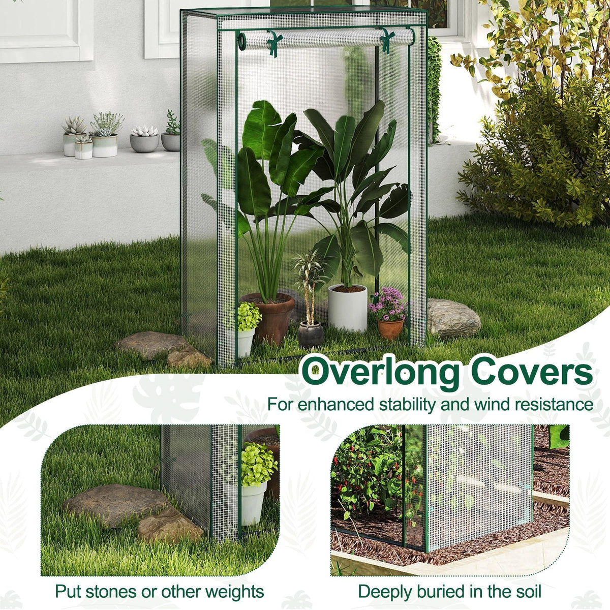 Portable Mini Greenhouse with Roll-Up Zippered Door-White