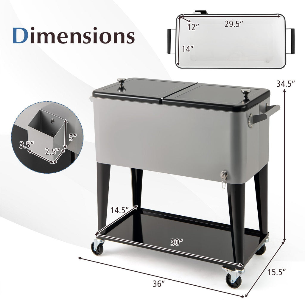 Portable Patio Cooler with Bottom Storage Shelf and Bottle Opener-Gray