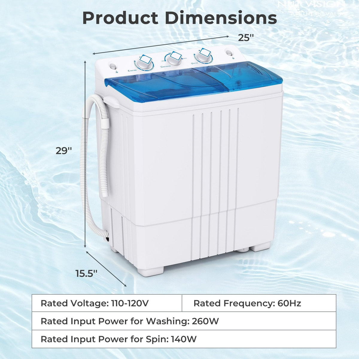 Portable Washing Machine with Built-in Drain Pump-Blue