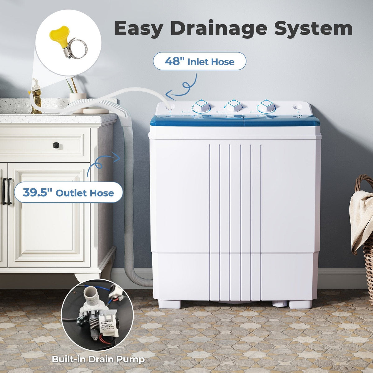Portable Washing Machine with Built-in Drain Pump-Blue