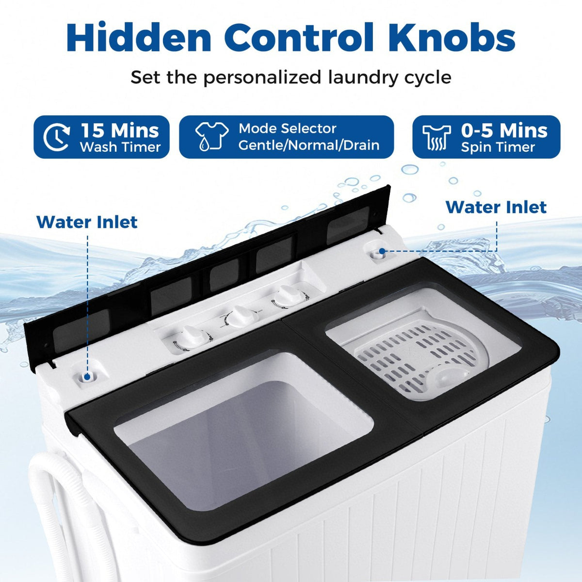 Portable Washing Machine with 18 LBS Washer and 8 LBS Spinner Combo-Black