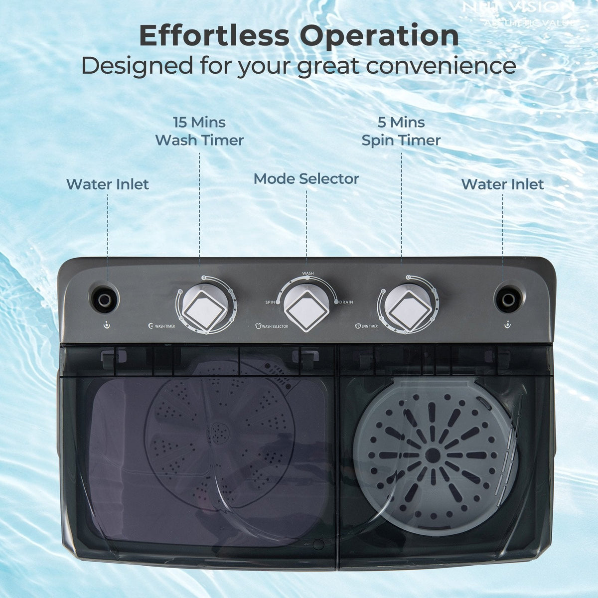 Portable Washing Machine with Built-in Drain Pump-Gray