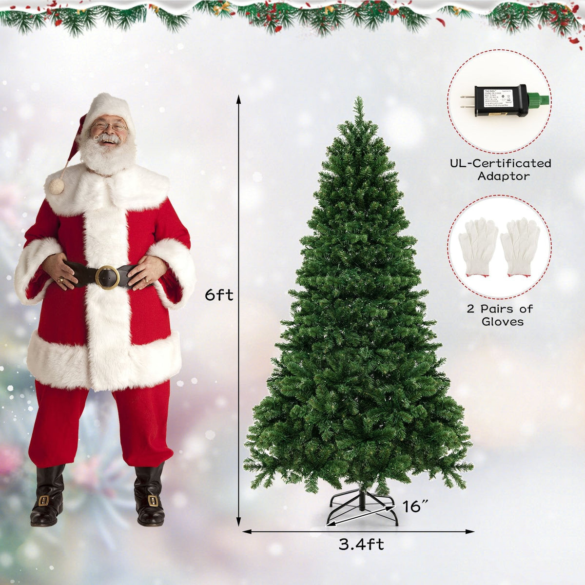 6 FT Pre-Lit Hinged Christmas Tree with 821 PVC Branch Tips and 560 Warm White LEDs