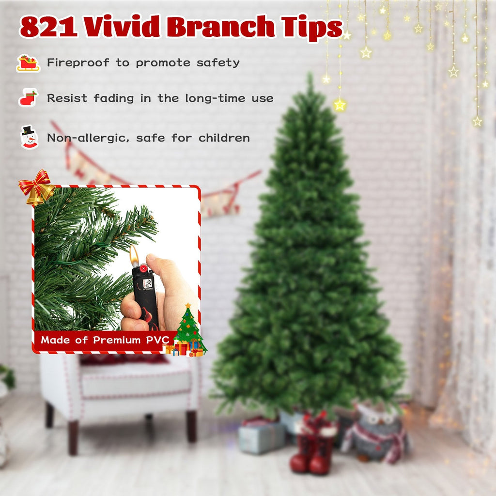6 FT Pre-Lit Hinged Christmas Tree with 821 PVC Branch Tips and 560 Warm White LEDs