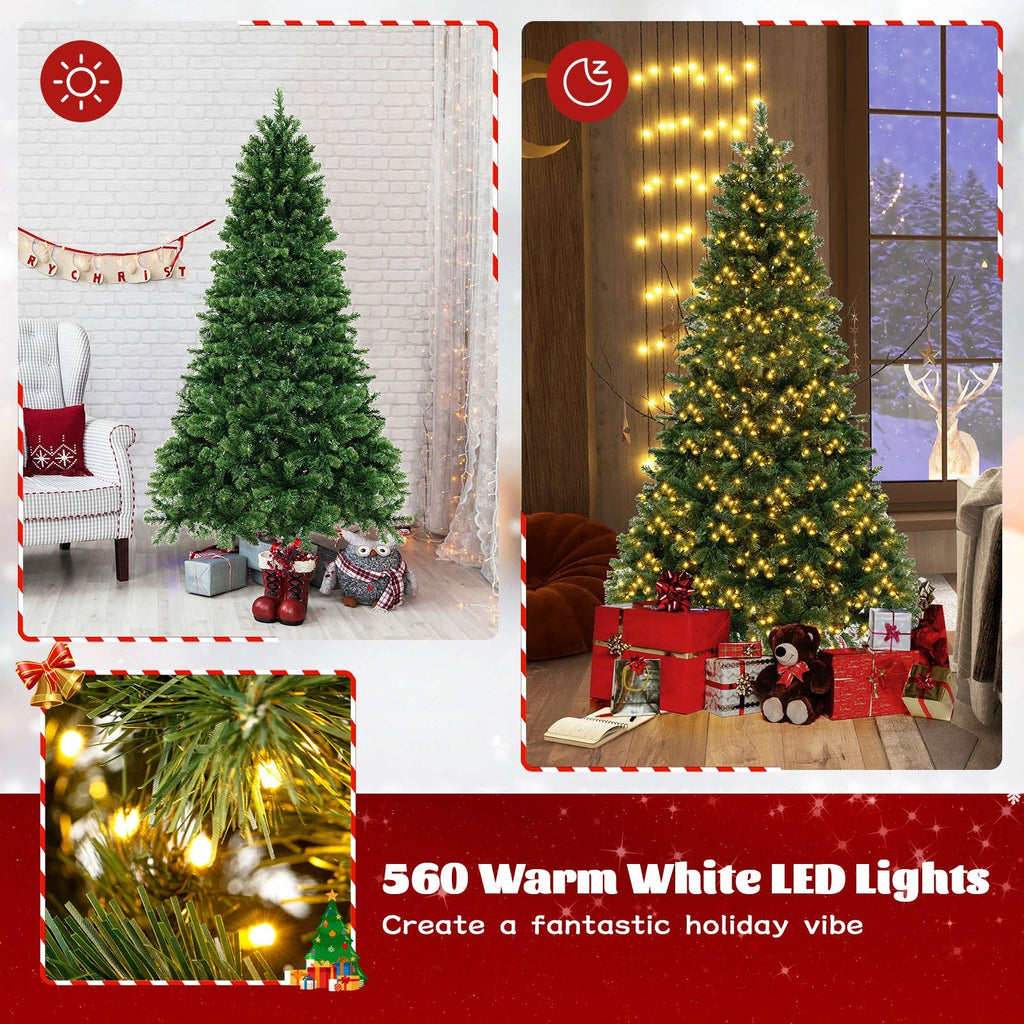 6 FT Pre-Lit Hinged Christmas Tree with 821 PVC Branch Tips and 560 Warm White LEDs