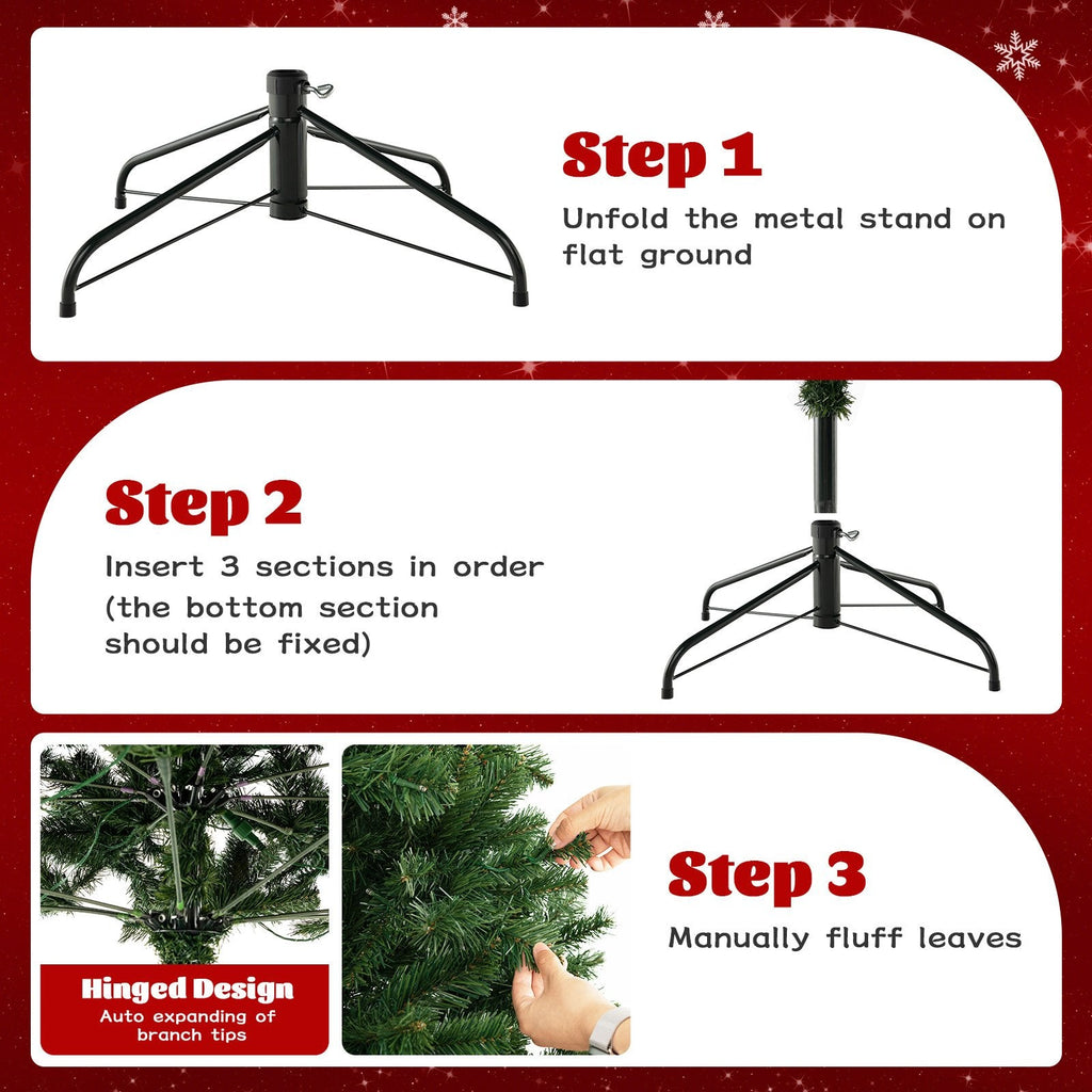 6 FT Pre-Lit Hinged Christmas Tree with 821 PVC Branch Tips and 560 Warm White LEDs