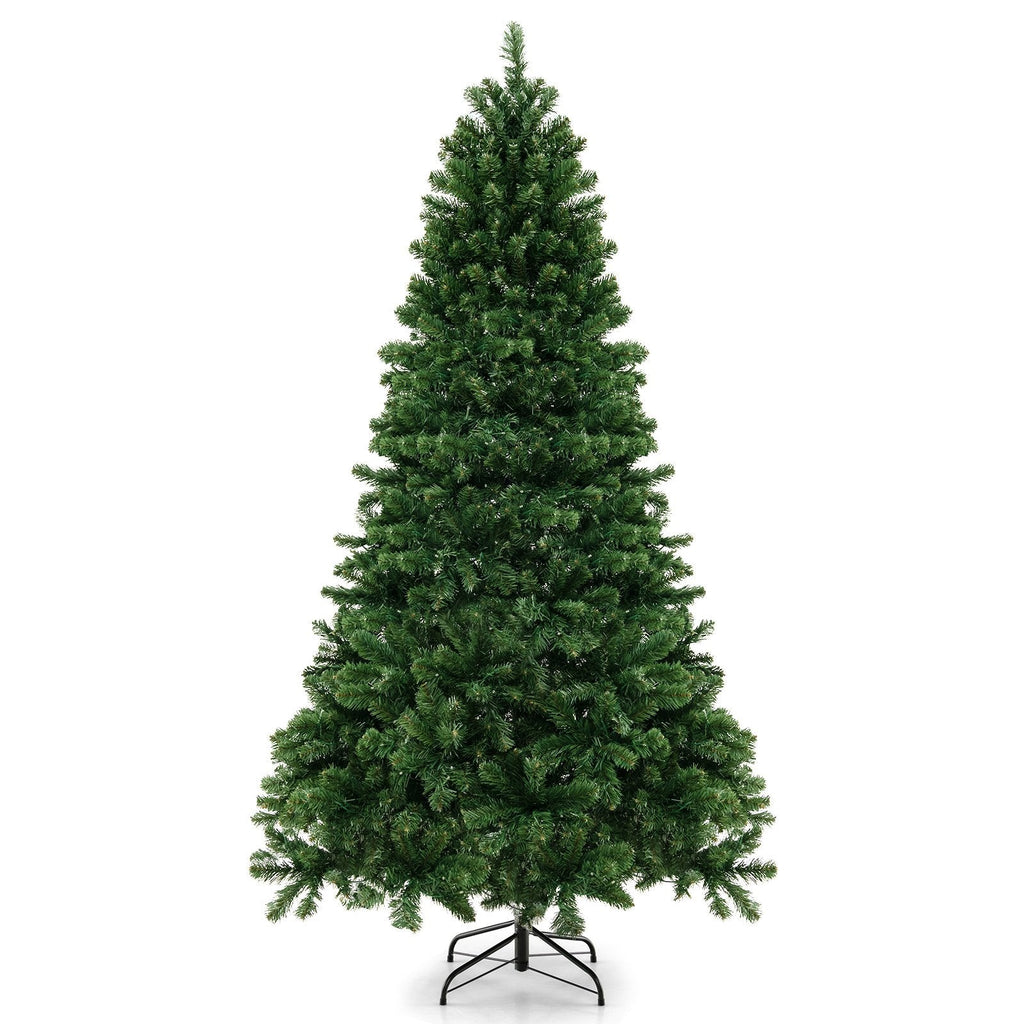 7 FT Pre-Lit Hinged Artificial Christmas Tree with PVC Branch Tips and Warm White LEDs