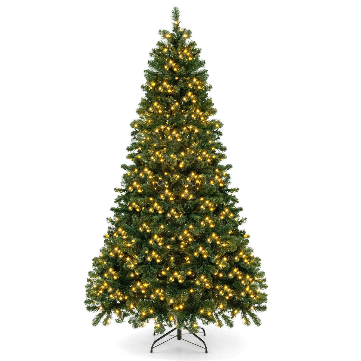 7 FT Pre-Lit Hinged Artificial Christmas Tree with PVC Branch Tips and Warm White LEDs