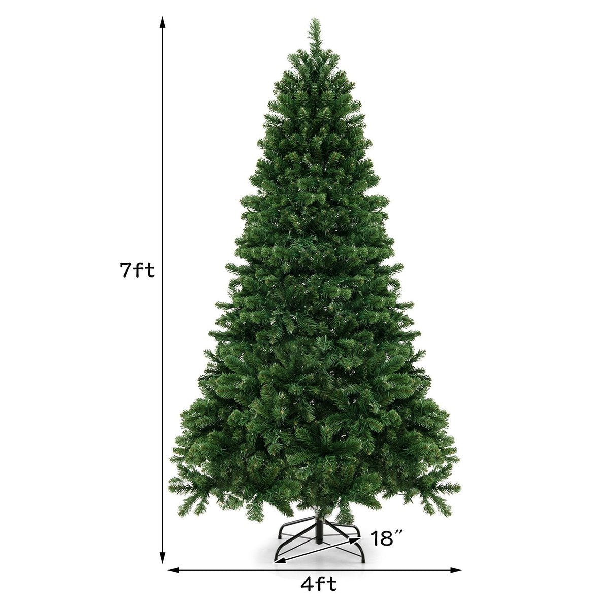 7 FT Pre-Lit Hinged Artificial Christmas Tree with PVC Branch Tips and Warm White LEDs