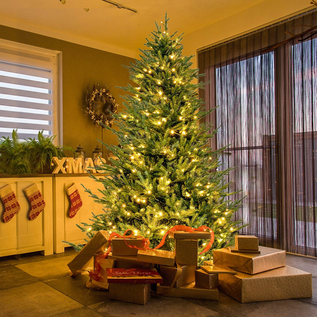 7 FT Pre-Lit Christmas Tree, PE and PVC Mixed Tips with 8 Lighting Modes