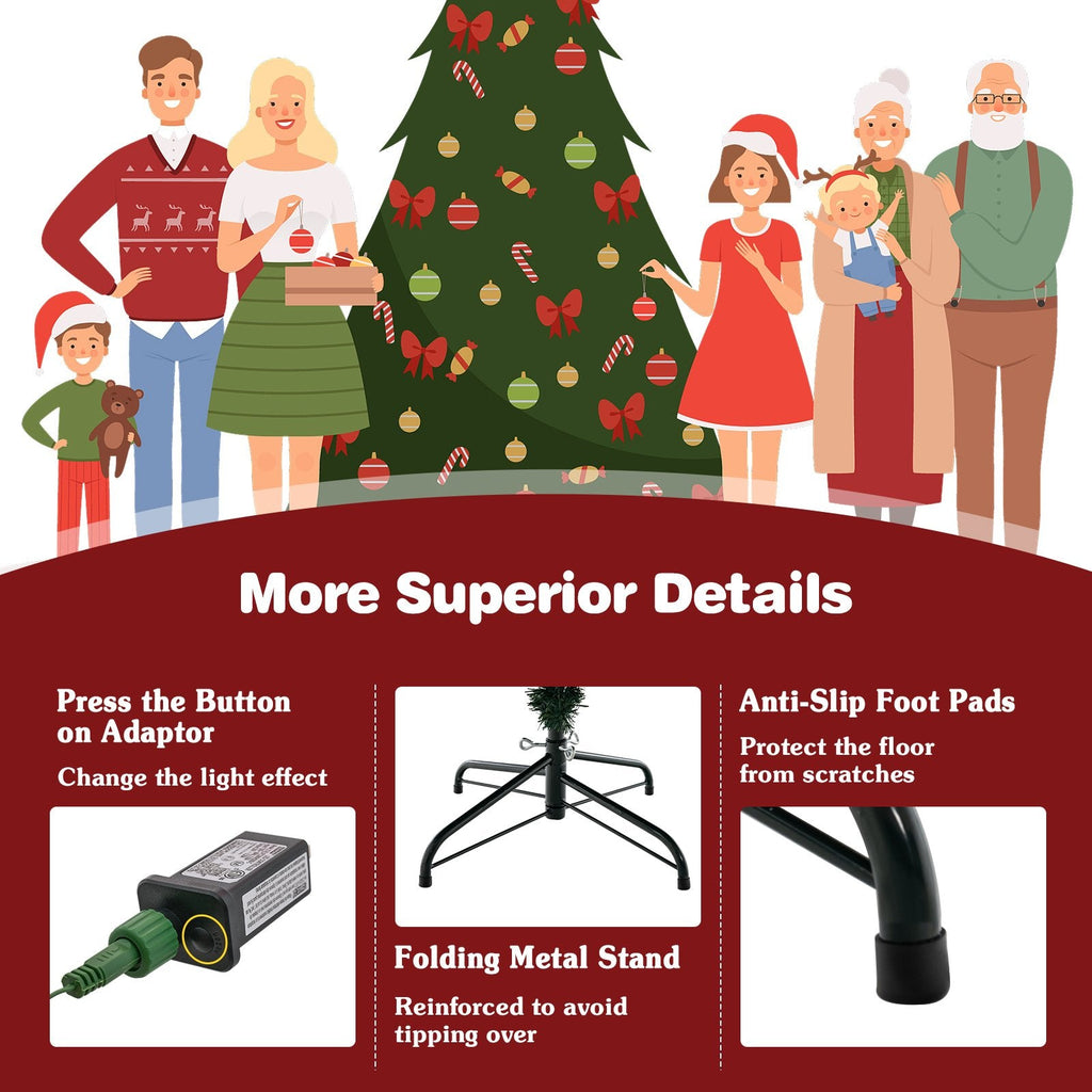 7 FT Pre-Lit Christmas Tree, PE and PVC Mixed Tips with 8 Lighting Modes