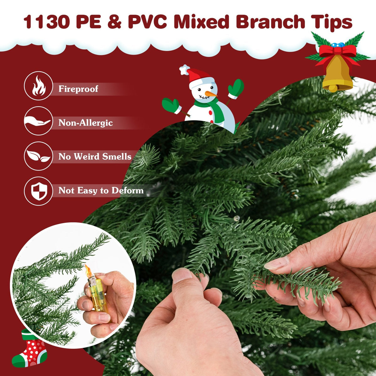 7 FT Pre-Lit Christmas Tree, PE and PVC Mixed Tips with 8 Lighting Modes