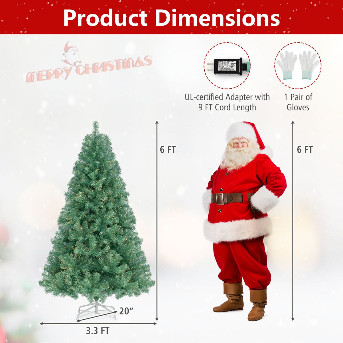 6 FT Pre-Lit Tinsel Christmas Tree in Fruit Green, 688 Tips and 250 Warm White LEDs
