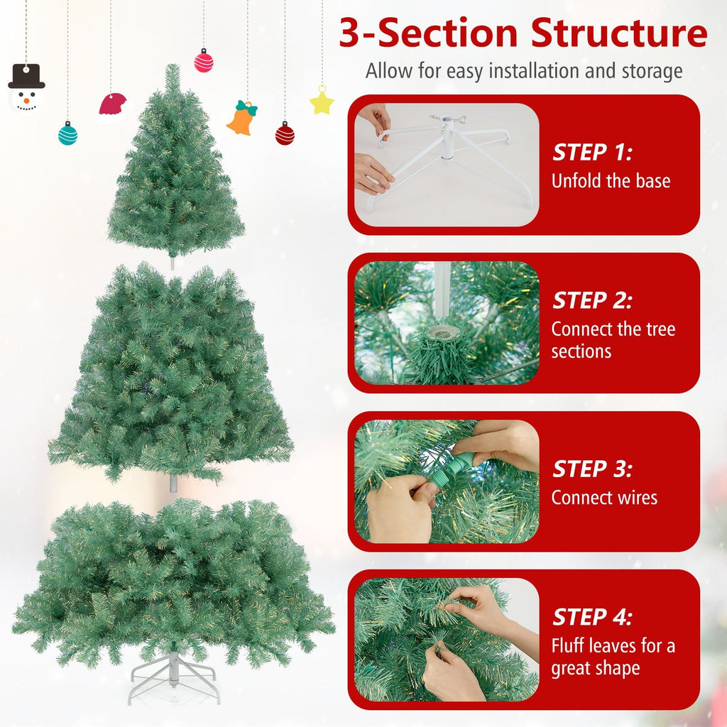 6 FT Pre-Lit Tinsel Christmas Tree in Fruit Green, 688 Tips and 250 Warm White LEDs