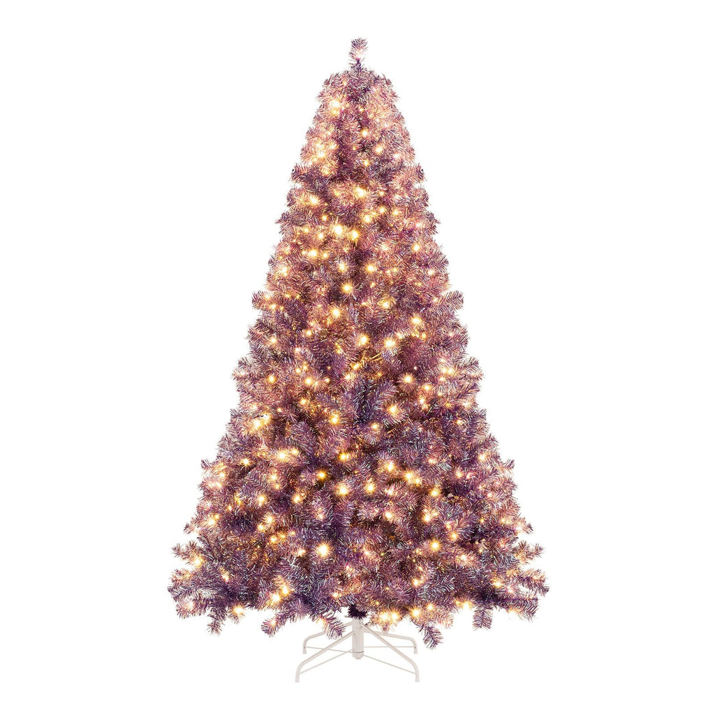 7.5 FT Pre-Lit Deep Purple Tinsel Christmas Tree, 1300 Tips and 550 Warm White LEDs