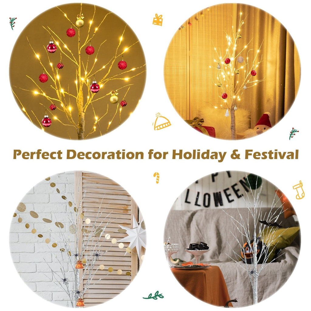 4 FT Pre-Lit White Birch Twig Tree with 48 Warm White LEDs, Bendable Branches