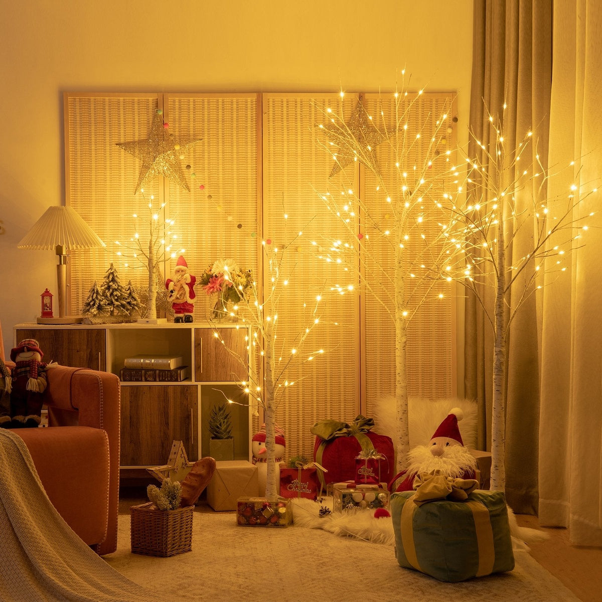 6 FT Pre-Lit White Birch Twig Tree with 96 Warm White LEDs, Bendable Branches