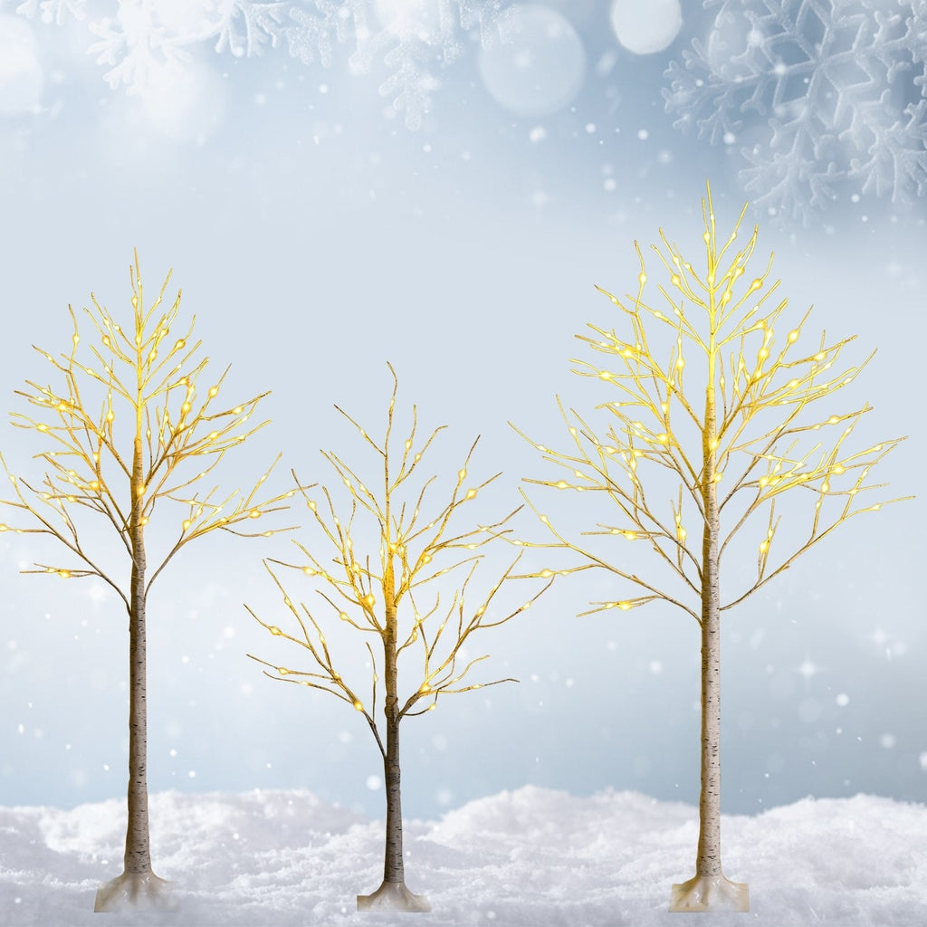 6 FT Pre-Lit White Birch Twig Tree with 96 Warm White LEDs, Bendable Branches