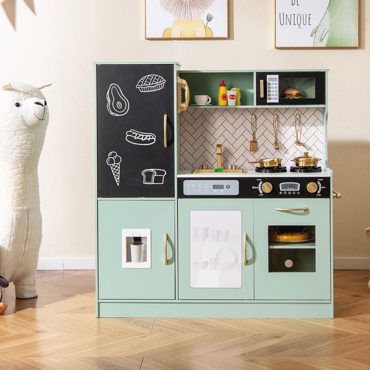 Pretend Play Kitchen with Utensils for Kids Aged 3+-Green