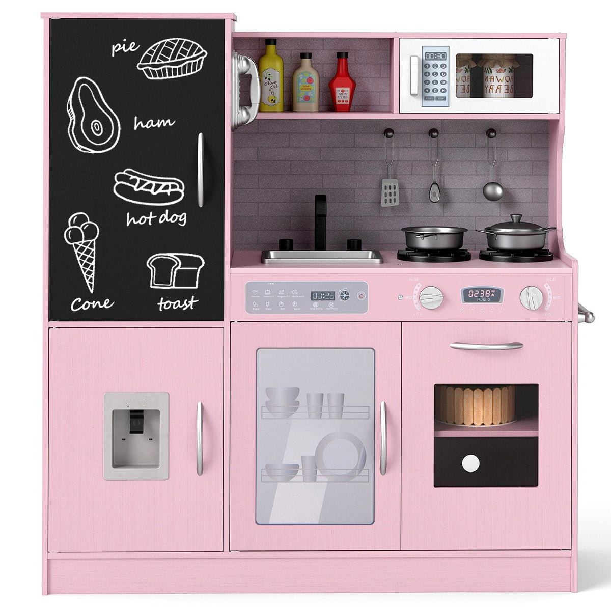 Pretend Play Kitchen with Utensils for Kids Aged 3+-Pink