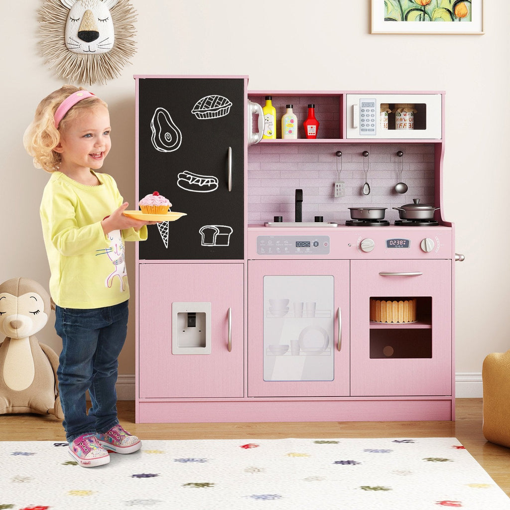 Pretend Play Kitchen with Utensils for Kids Aged 3+-Pink
