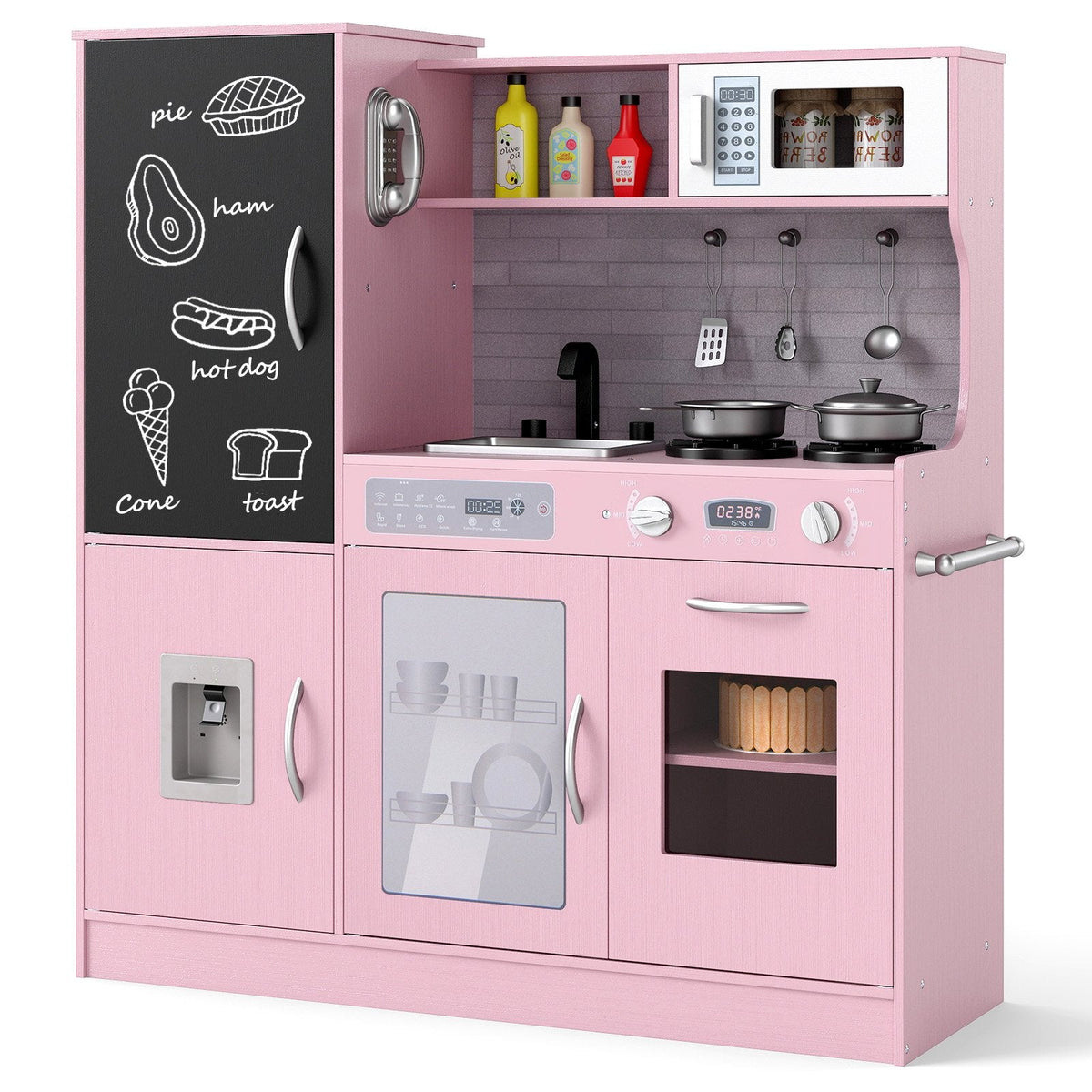 Pretend Play Kitchen with Utensils for Kids Aged 3+-Pink