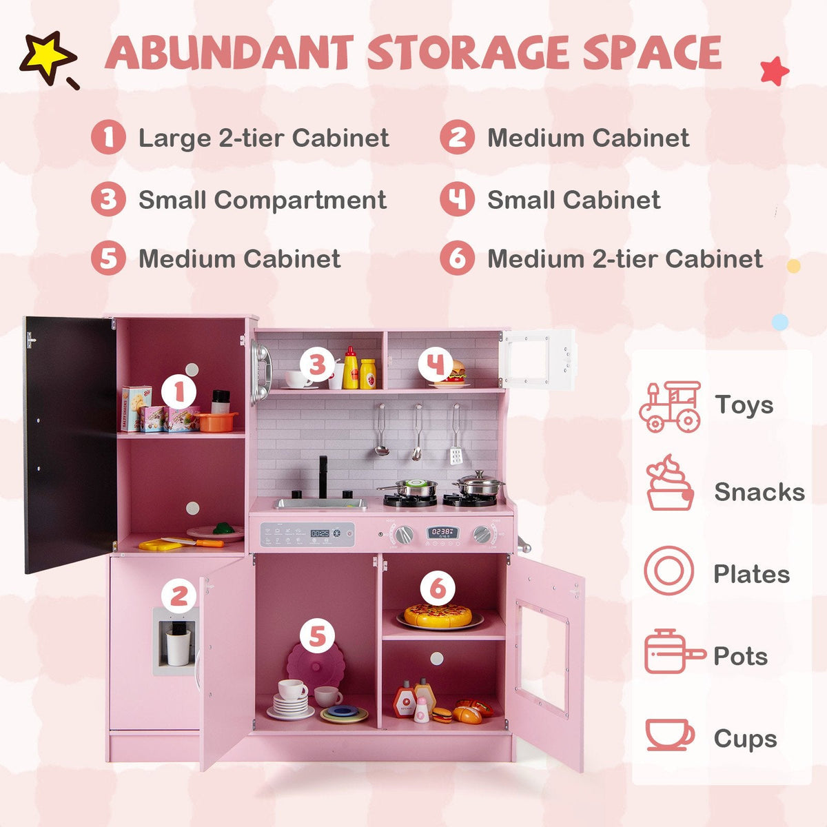 Pretend Play Kitchen with Utensils for Kids Aged 3+-Pink