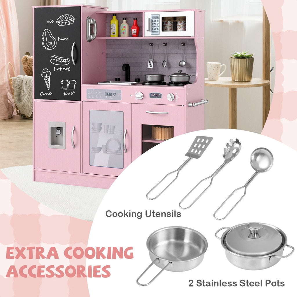 Pretend Play Kitchen with Utensils for Kids Aged 3+-Pink