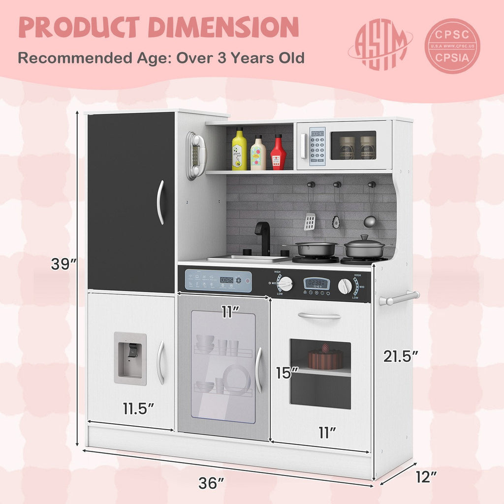 Pretend Play Kitchen with Utensils for Kids Aged 3+-Silver