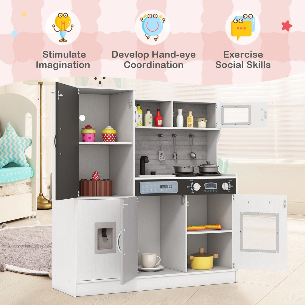 Pretend Play Kitchen with Utensils for Kids Aged 3+-Silver