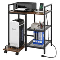 Printer Stand with Charging Station and Storage Shelves-Rustic Brown