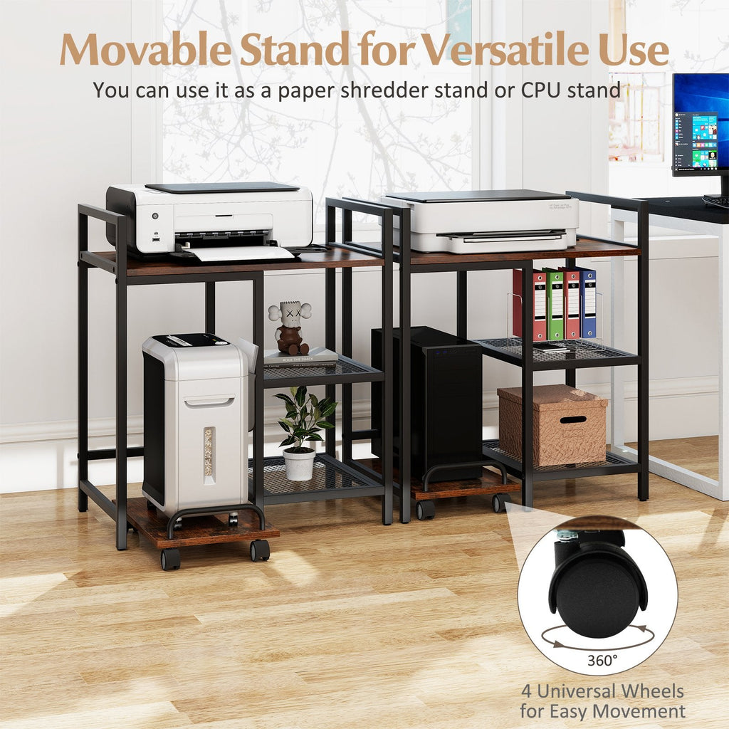 Printer Stand with Charging Station and Storage Shelves-Rustic Brown