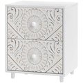 Mid-Century Bedside Table, Nightstand with 2 Drawers, Side End Table for Bedroom, White