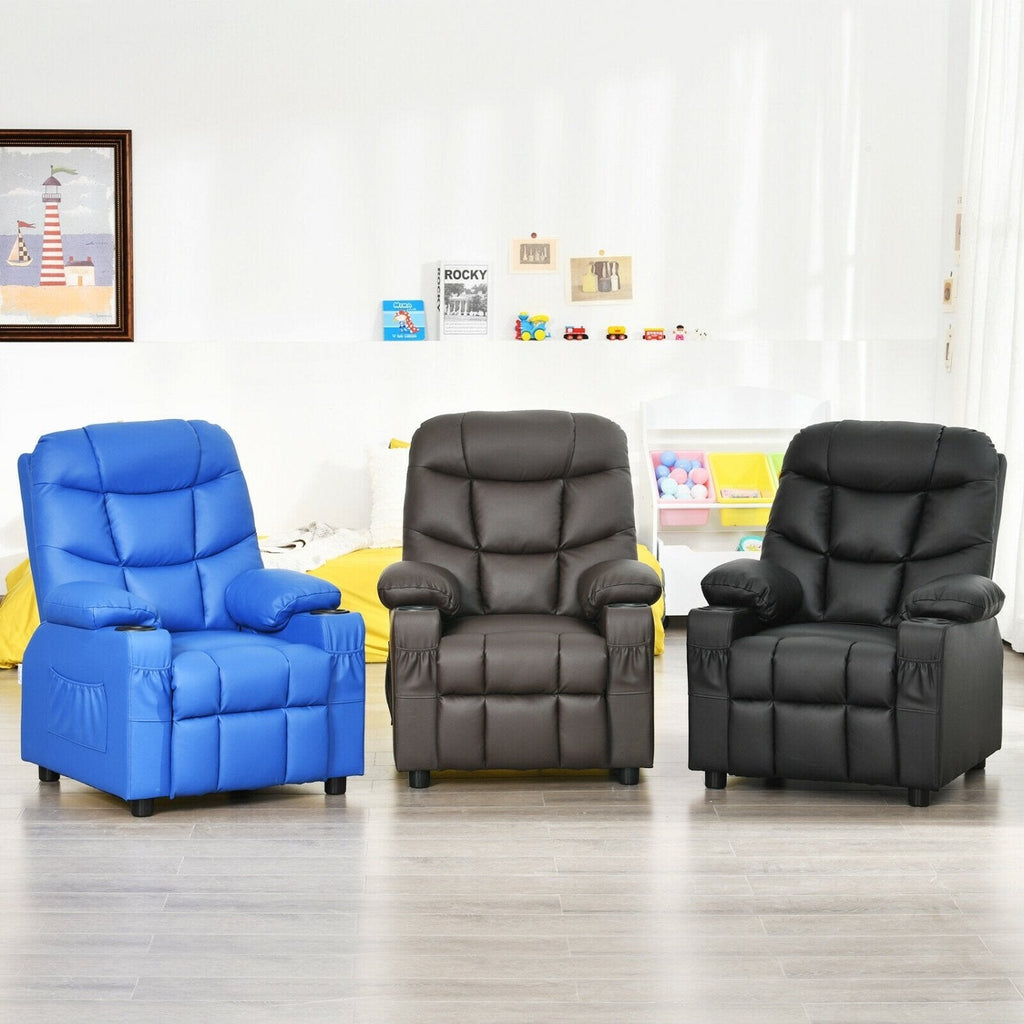 Kids Recliner Chair with Cup Holders and Footrest, Blue