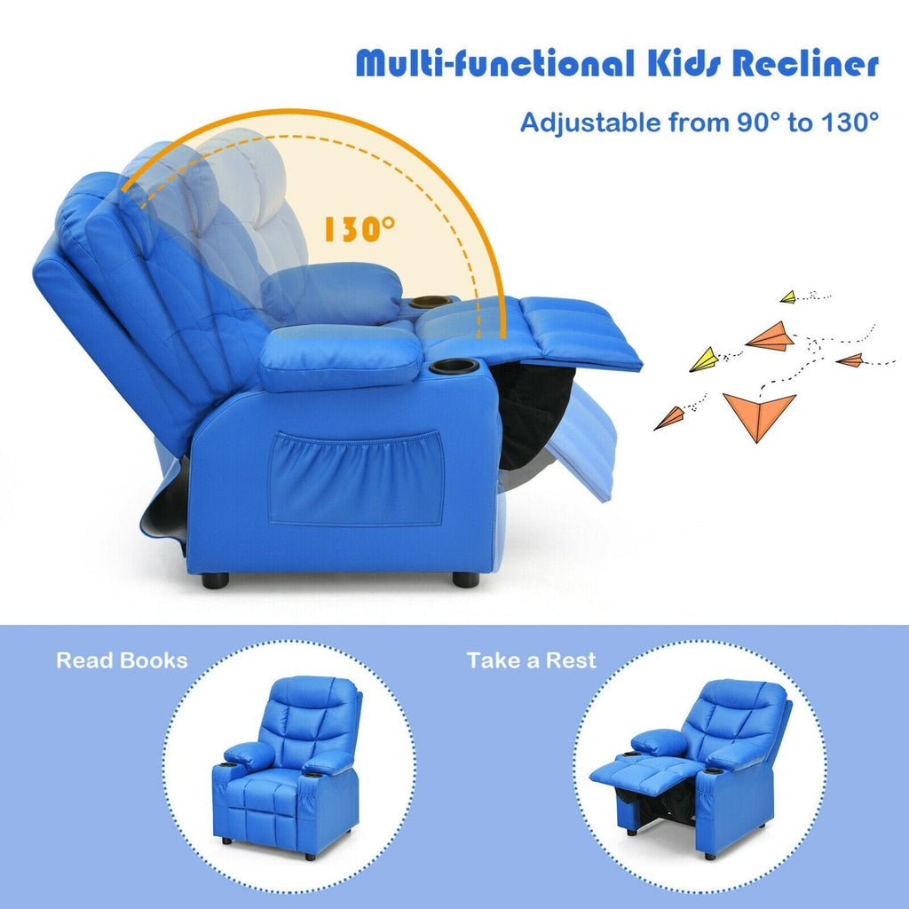 Kids Recliner Chair with Cup Holders and Footrest, Blue