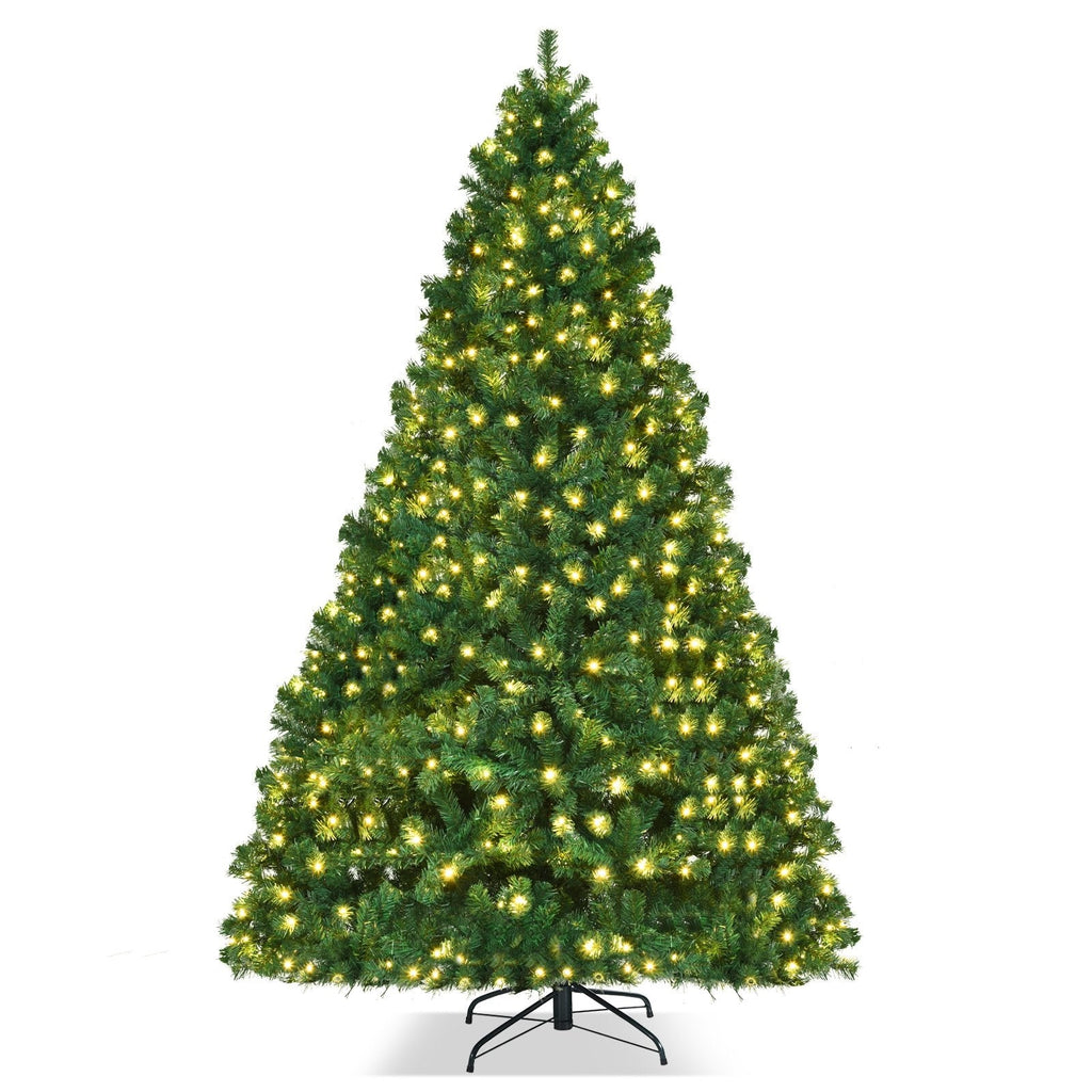 8 FT Pre-Lit Artificial Christmas Tree with 1438 PVC Tips, 430 Warm White LEDs and Iron Stand