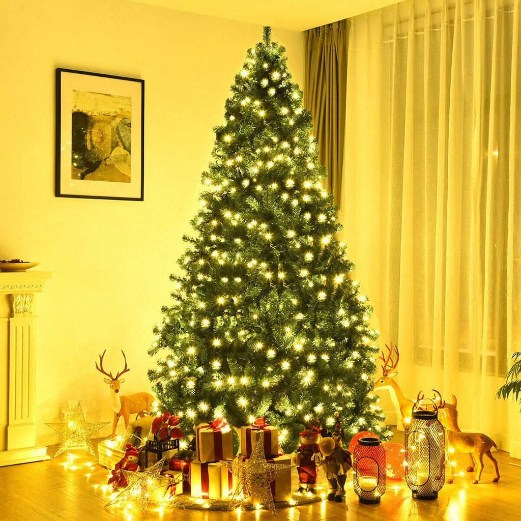 8 FT Pre-Lit Artificial Christmas Tree with 1438 PVC Tips, 430 Warm White LEDs and Iron Stand