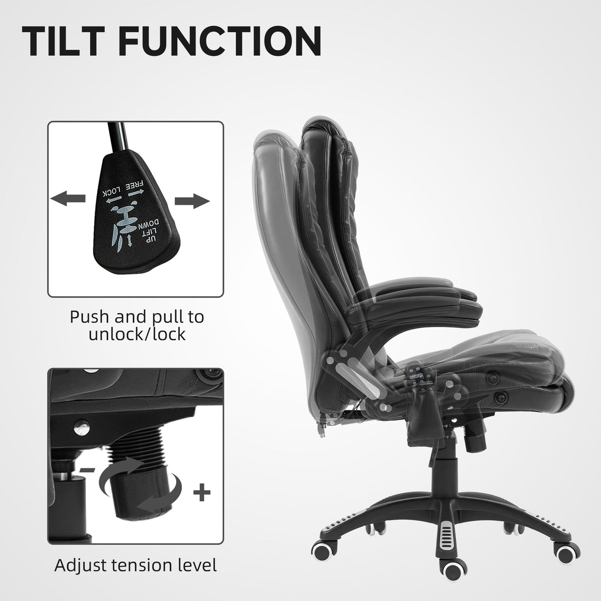 Reclining Massage Office Chair, Executive Office Chair with High Back, Swivel Wheels, Black
