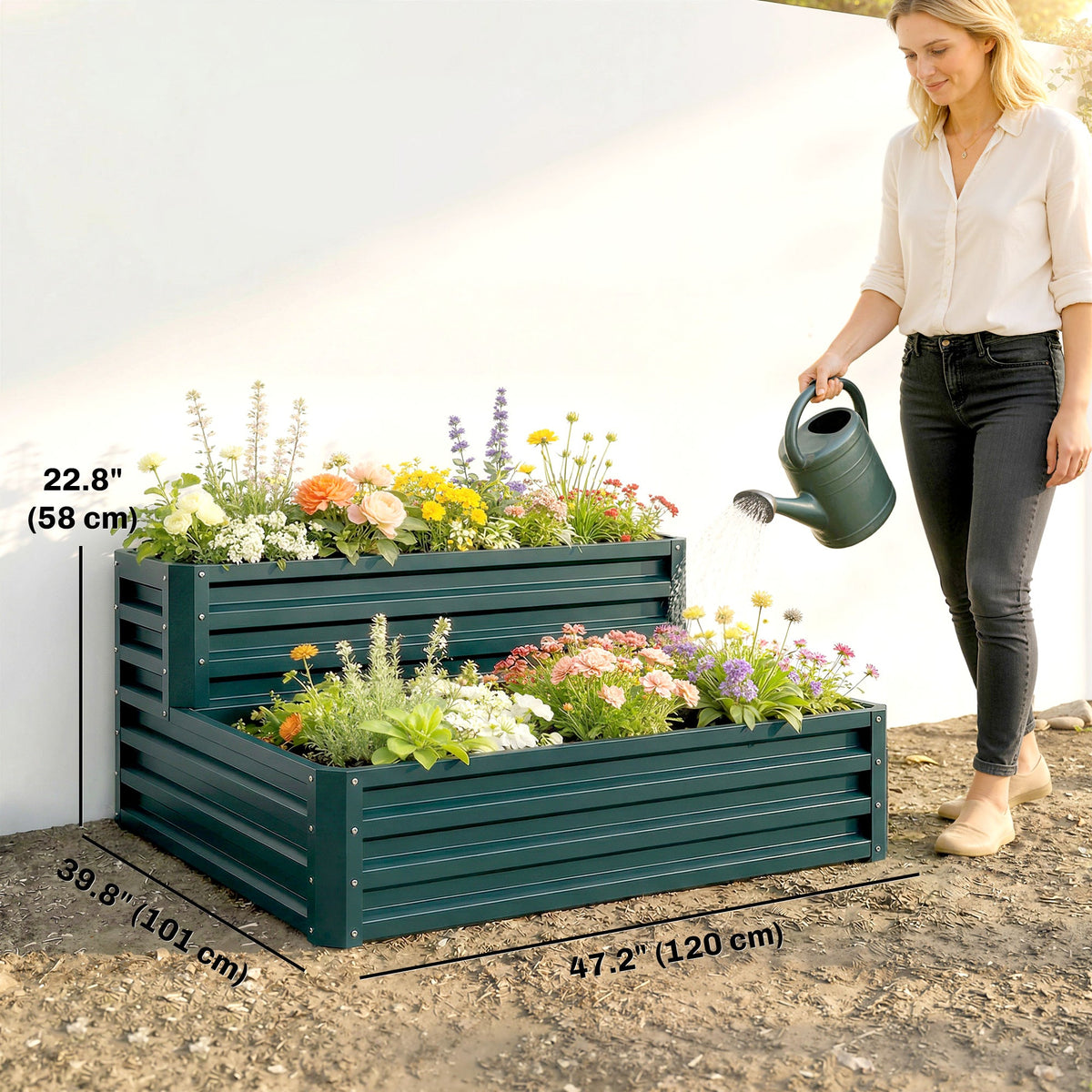 2 Tier Raised Garden Bed, 47" x 40" x 23" Galvanized Steel Planter Box for Vegetables, Flowers, and Herbs, Dark Grey