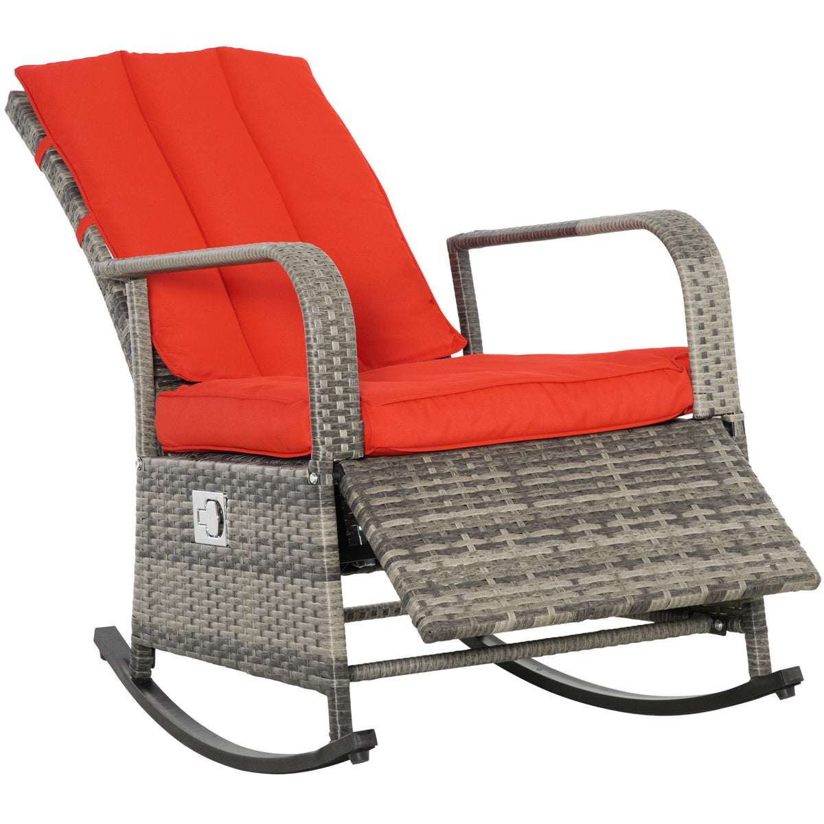 Outdoor Wicker Rocking Chair with Cushion, Patio PE Rattan Recliner Chair with Adjustable Footrest, Armrests, Dark Blue