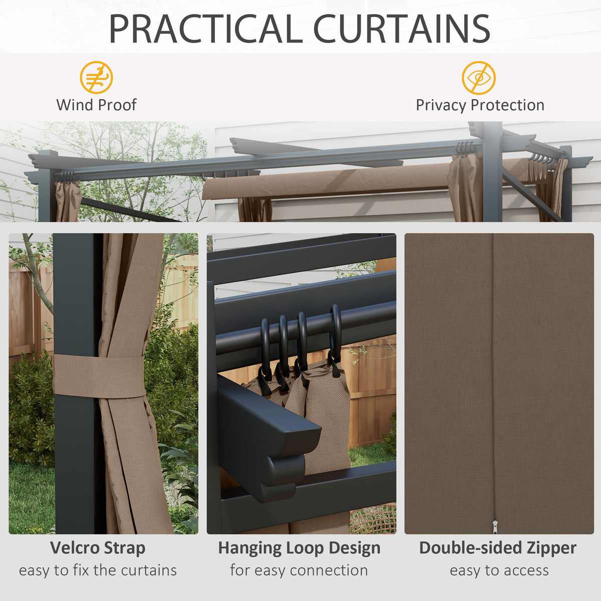 Metal Pergola with Sliding Roof Canopy, Retractable Pergola Canopy, 10' x 10', Beige