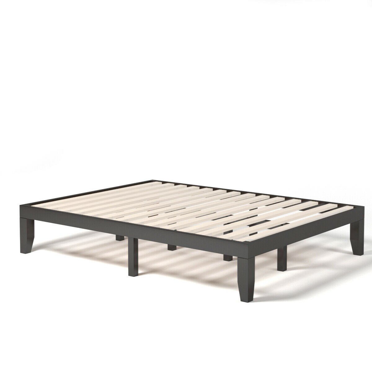 Queen Size 14 Inch Solid Wood Platform Bed Frame with 14 Bed Boards, Brown
