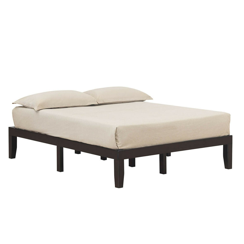 Queen Size 14 Inch Solid Wood Platform Bed Frame with 14 Bed Boards, Brown