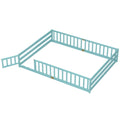 Queen Montessori Floor Bed with Full Length Guardrails and Latching Door, Dark Green