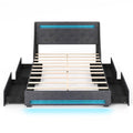 Queen Upholstered Storage Bed with RGB LED Lights, Charging Station and 4 Drawers
