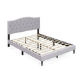 Queen Linen Platform Bed with Curved Button Tufted Headboard and 12 Slats